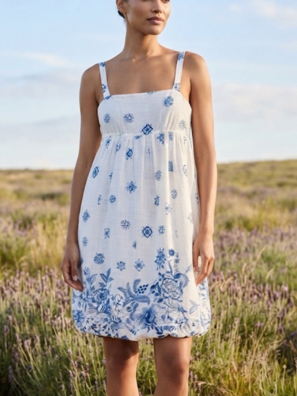 Gap White Sundress with Blue Floral Print